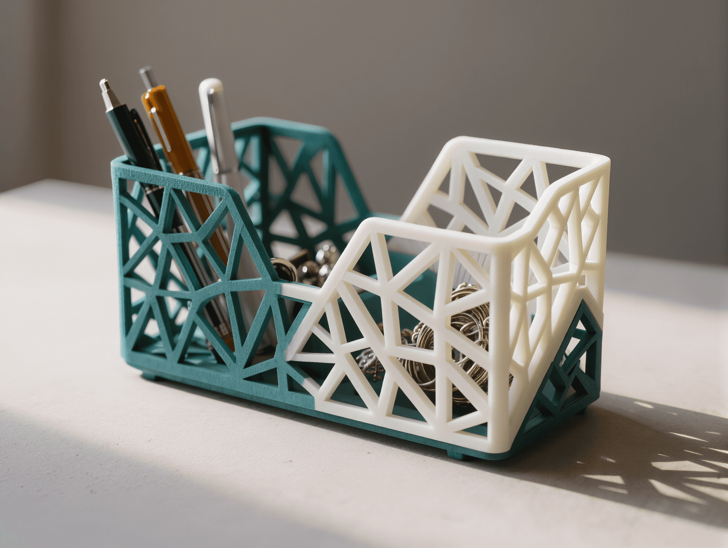 3D-printed voronoi-pattern desk organizer basket